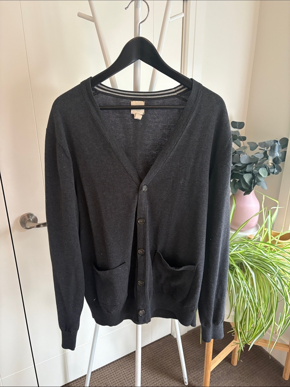 Lands' End Men's Black V‑Neck Button Cardigan